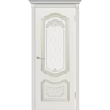 Межкомнатная дверь Гранада (эмаль Белая + патина «Белое золото») со стеклом